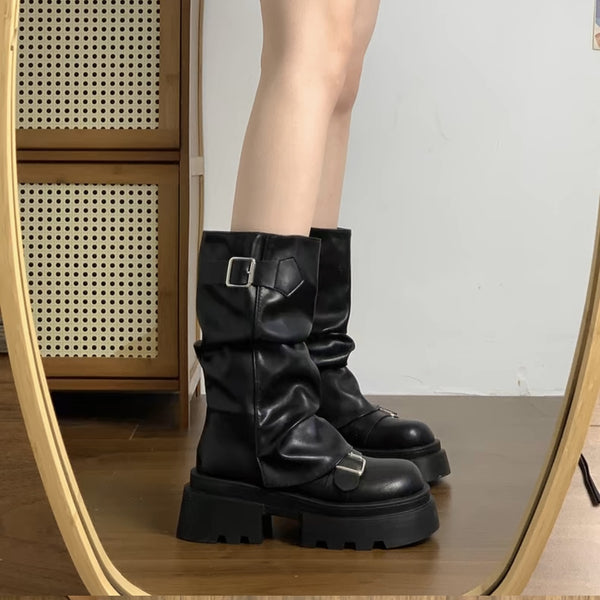 Height-Increasing Women's Belt Buckle Boots AD21178