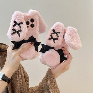 Pink Bow Plush Bunny Ear Iphone Case  AD21183