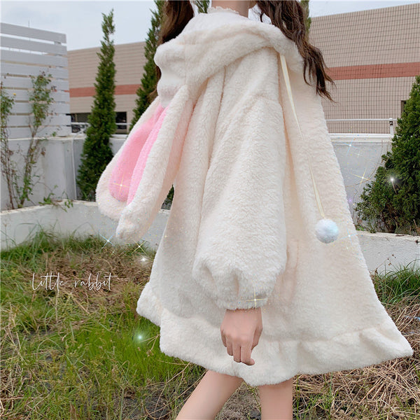 Lolita Rabbit Ears Hooded Plush Coat AD12645