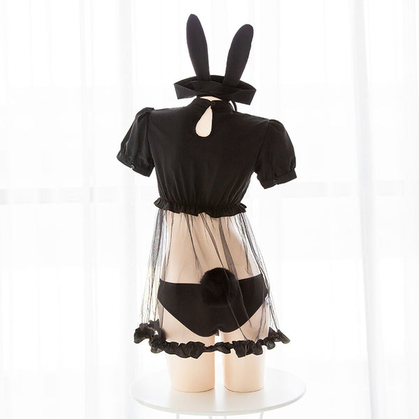 Black/White Kawaii Bunny Heart Hollow Unifrom Lingerie Set AD10432