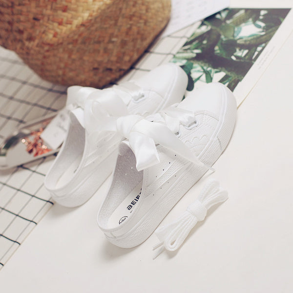 White/Pink Casual Ribbon Bow Sneakers AD11729